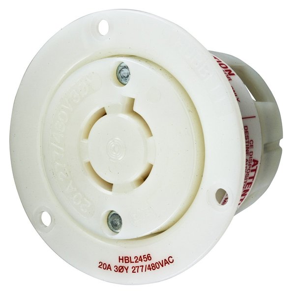 Hubbell Wiring Device-Kellems Locking Devices, Twist-Lock®, Industrial, Flanged Receptacle, 20A 3-Phase WYE 277/480V AC, 4-Pole 4-Wire Non- Grounding, L19-20R, Screw Terminal HBL2456